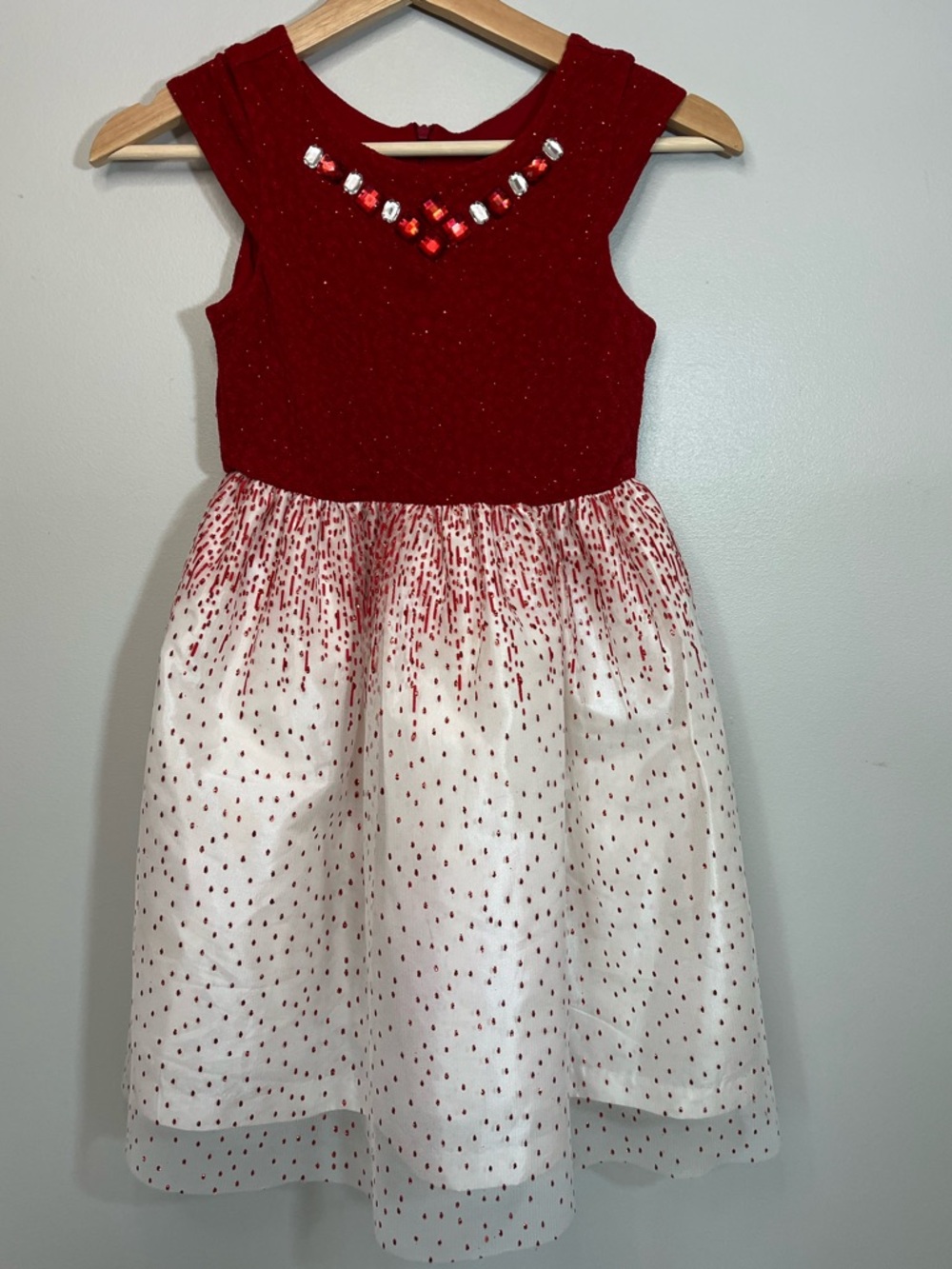 Jayne Copeland Girls Red White Sparkle Party Holiday Special Occasion Dress 6X